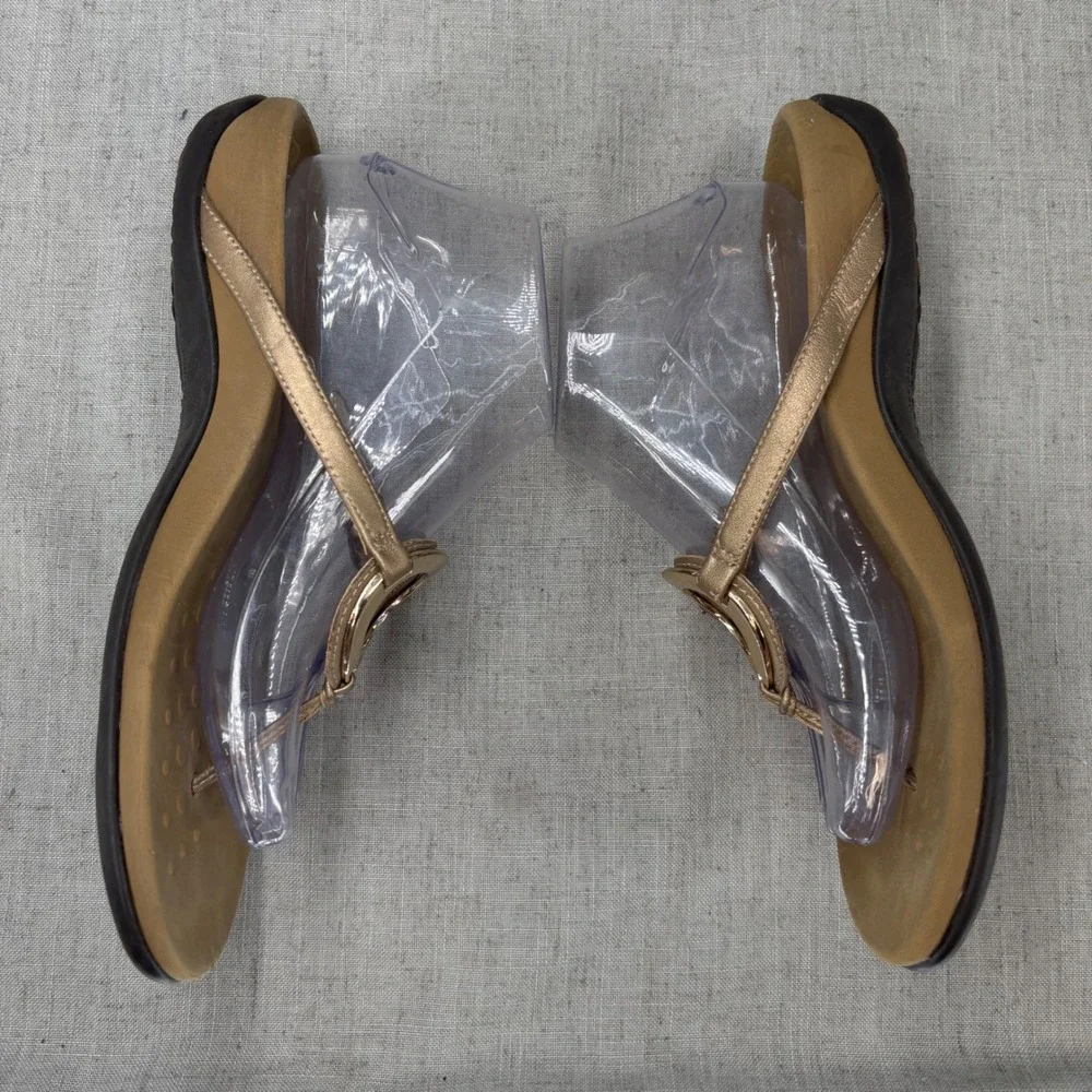 Vionic Karina Thong Sandals Gold Metallic Ring‎ Flip Flops Slides Women's 9 WIDE